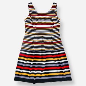 ILE New York Womens Dress Sz 12 A-Line Sleeveless Stripe Skater Black Red Yellow